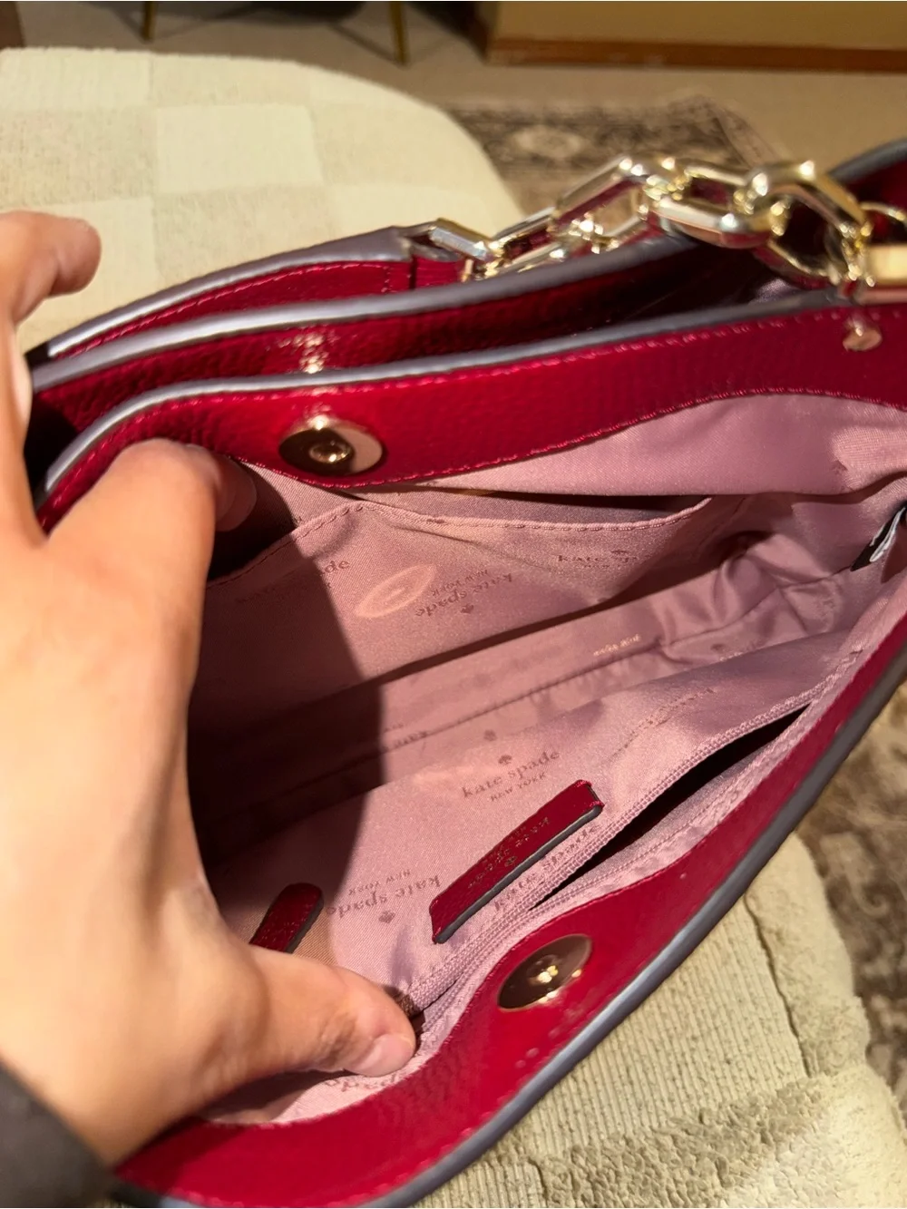 kate spade Red Pebbled Leather Chain-Handle Satchel